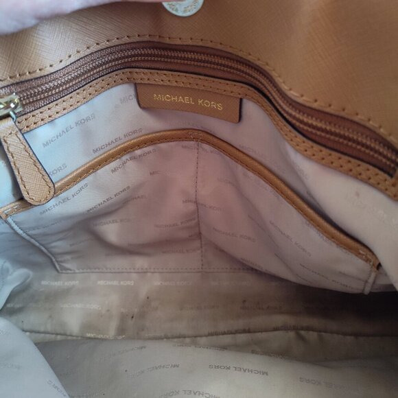 Ladies Michael Kors Tan Leather Crossbody Satchel - Picture 6 of 8